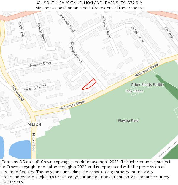 41, SOUTHLEA AVENUE, HOYLAND, BARNSLEY, S74 9LY: Location map and indicative extent of plot