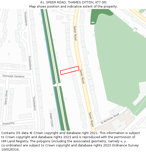 41, SPEER ROAD, THAMES DITTON, KT7 0PJ: Location map and indicative extent of plot