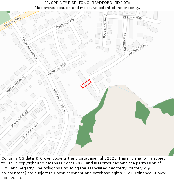 41, SPINNEY RISE, TONG, BRADFORD, BD4 0TX: Location map and indicative extent of plot