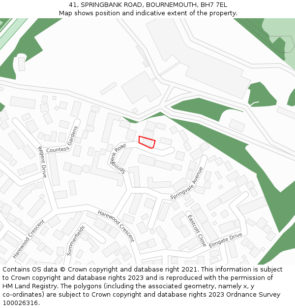 41, SPRINGBANK ROAD, BOURNEMOUTH, BH7 7EL: Location map and indicative extent of plot
