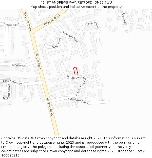 41, ST ANDREWS WAY, RETFORD, DN22 7WU: Location map and indicative extent of plot