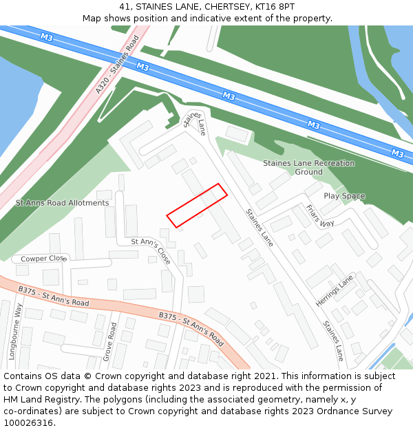 41, STAINES LANE, CHERTSEY, KT16 8PT: Location map and indicative extent of plot