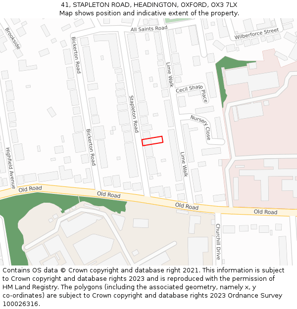 41, STAPLETON ROAD, HEADINGTON, OXFORD, OX3 7LX: Location map and indicative extent of plot