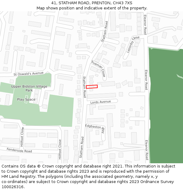 41, STATHAM ROAD, PRENTON, CH43 7XS: Location map and indicative extent of plot