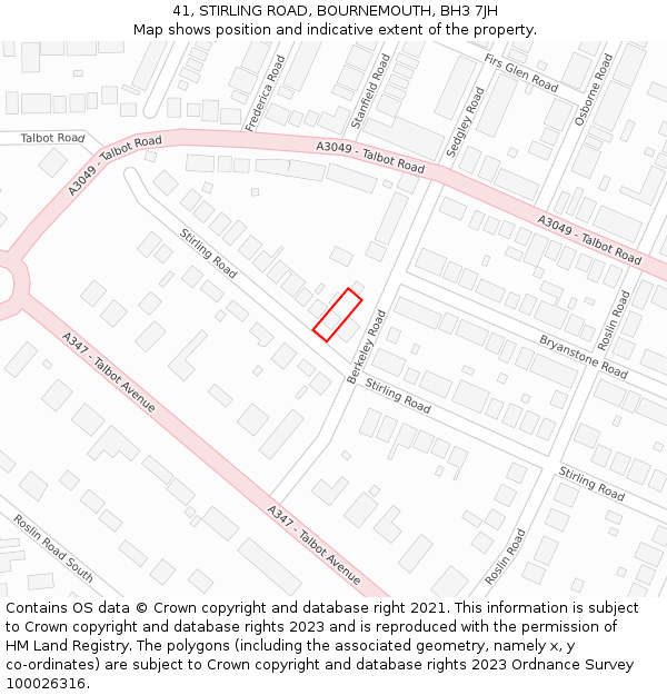 41, STIRLING ROAD, BOURNEMOUTH, BH3 7JH: Location map and indicative extent of plot