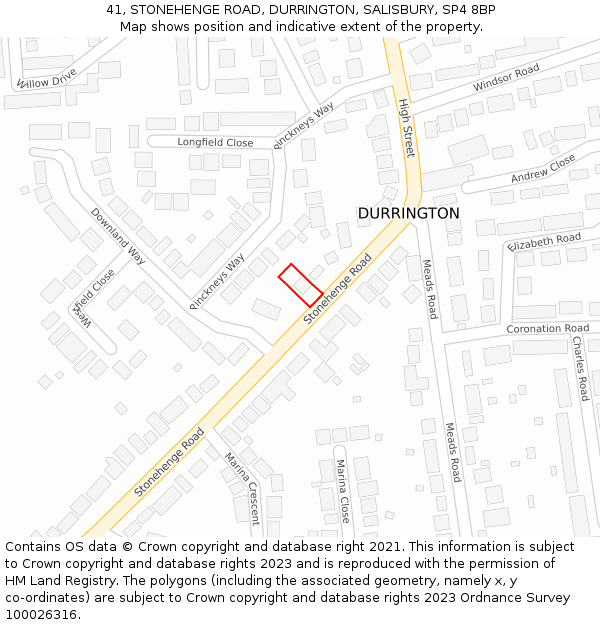 41, STONEHENGE ROAD, DURRINGTON, SALISBURY, SP4 8BP: Location map and indicative extent of plot