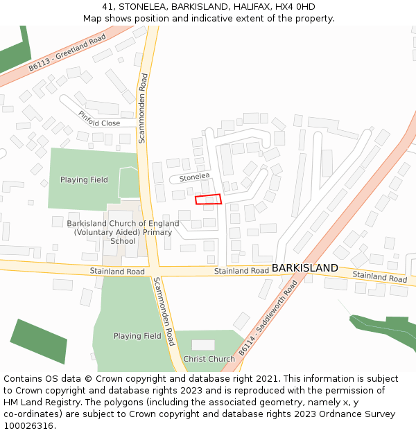 41, STONELEA, BARKISLAND, HALIFAX, HX4 0HD: Location map and indicative extent of plot
