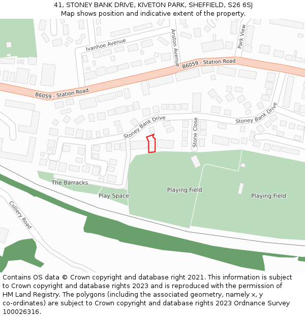 41, STONEY BANK DRIVE, KIVETON PARK, SHEFFIELD, S26 6SJ: Location map and indicative extent of plot