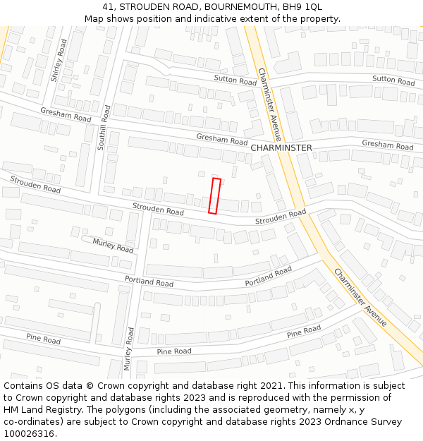 41, STROUDEN ROAD, BOURNEMOUTH, BH9 1QL: Location map and indicative extent of plot
