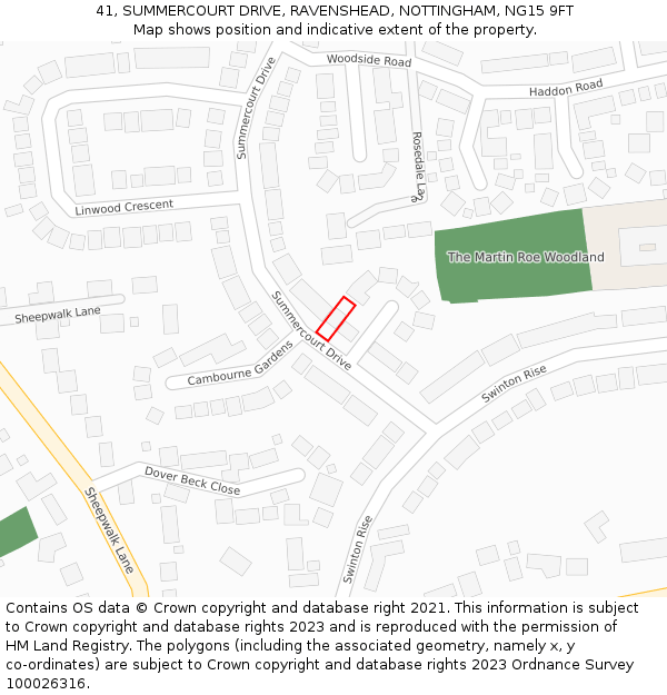 41, SUMMERCOURT DRIVE, RAVENSHEAD, NOTTINGHAM, NG15 9FT: Location map and indicative extent of plot