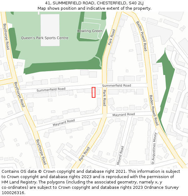 41, SUMMERFIELD ROAD, CHESTERFIELD, S40 2LJ: Location map and indicative extent of plot