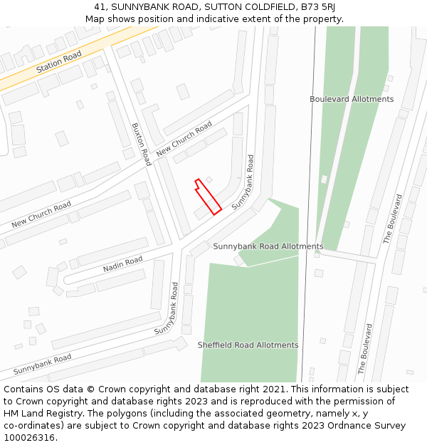 41, SUNNYBANK ROAD, SUTTON COLDFIELD, B73 5RJ: Location map and indicative extent of plot