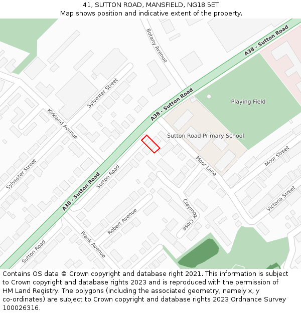 41, SUTTON ROAD, MANSFIELD, NG18 5ET: Location map and indicative extent of plot