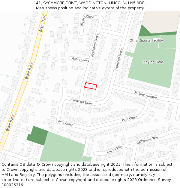 41, SYCAMORE DRIVE, WADDINGTON, LINCOLN, LN5 9DR: Location map and indicative extent of plot