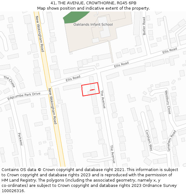 41, THE AVENUE, CROWTHORNE, RG45 6PB: Location map and indicative extent of plot