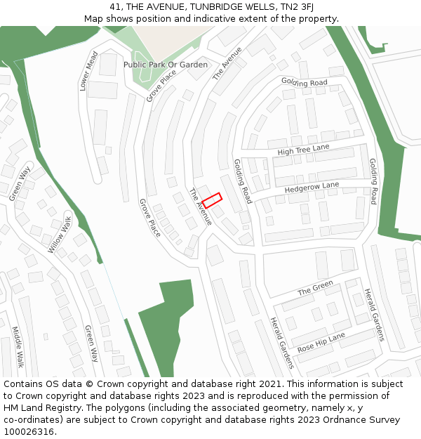 41, THE AVENUE, TUNBRIDGE WELLS, TN2 3FJ: Location map and indicative extent of plot