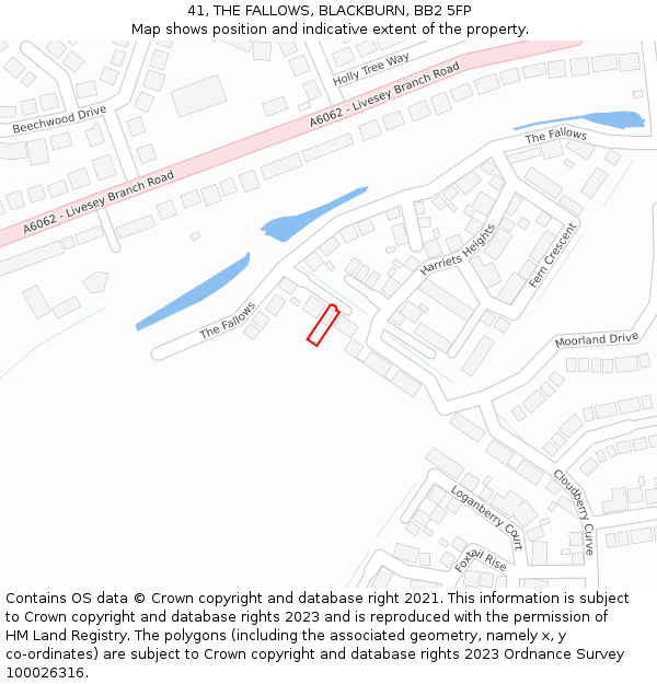 41, THE FALLOWS, BLACKBURN, BB2 5FP: Location map and indicative extent of plot