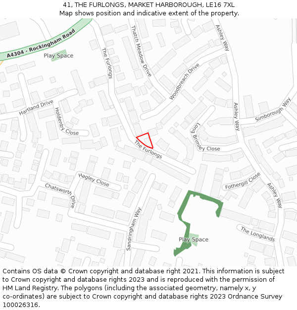 41, THE FURLONGS, MARKET HARBOROUGH, LE16 7XL: Location map and indicative extent of plot