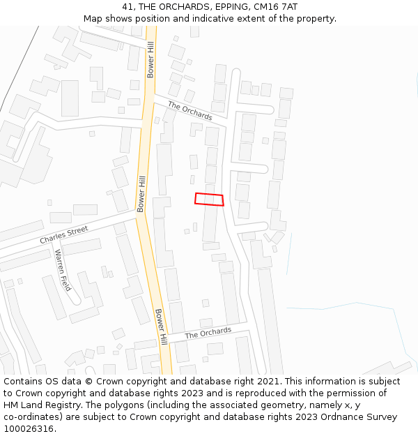 41, THE ORCHARDS, EPPING, CM16 7AT: Location map and indicative extent of plot