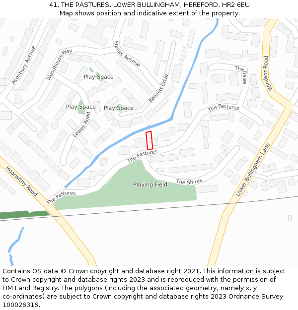 41, THE PASTURES, LOWER BULLINGHAM, HEREFORD, HR2 6EU: Location map and indicative extent of plot