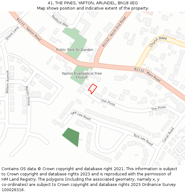 41, THE PINES, YAPTON, ARUNDEL, BN18 0EG: Location map and indicative extent of plot
