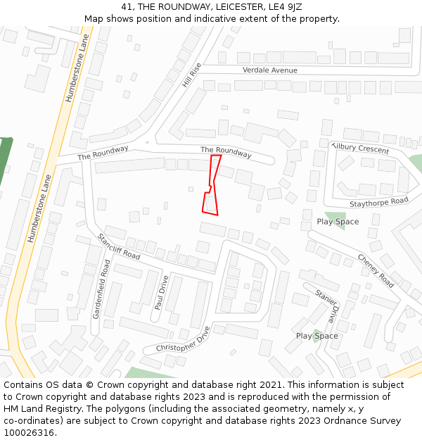 41, THE ROUNDWAY, LEICESTER, LE4 9JZ: Location map and indicative extent of plot