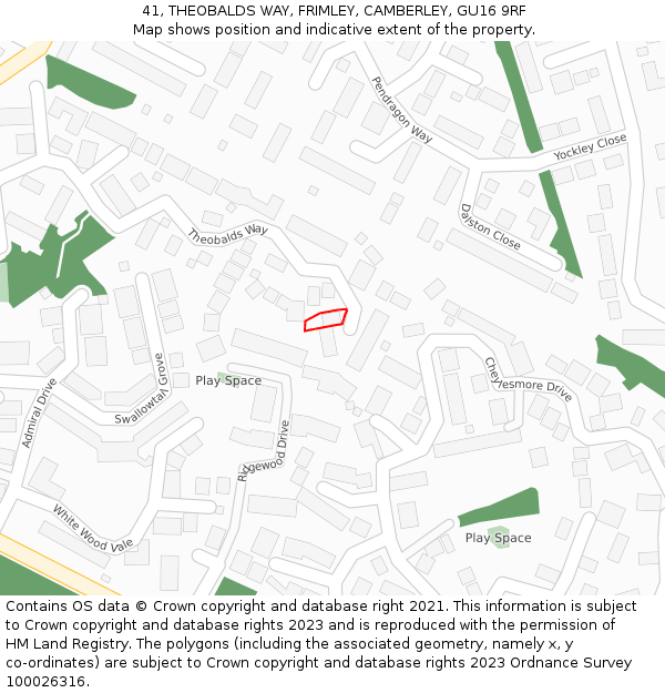 41, THEOBALDS WAY, FRIMLEY, CAMBERLEY, GU16 9RF: Location map and indicative extent of plot