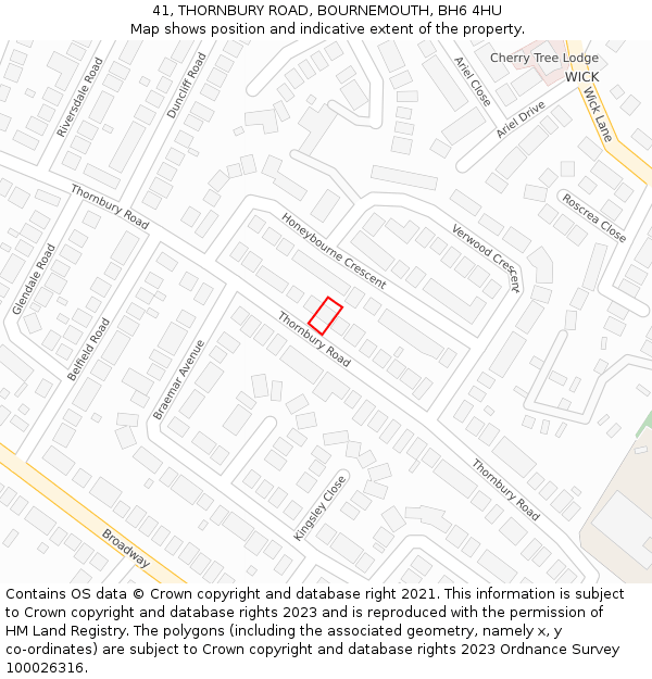 41, THORNBURY ROAD, BOURNEMOUTH, BH6 4HU: Location map and indicative extent of plot