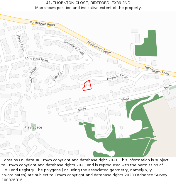 41, THORNTON CLOSE, BIDEFORD, EX39 3ND: Location map and indicative extent of plot