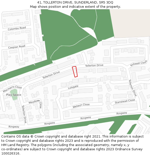 41, TOLLERTON DRIVE, SUNDERLAND, SR5 3DQ: Location map and indicative extent of plot