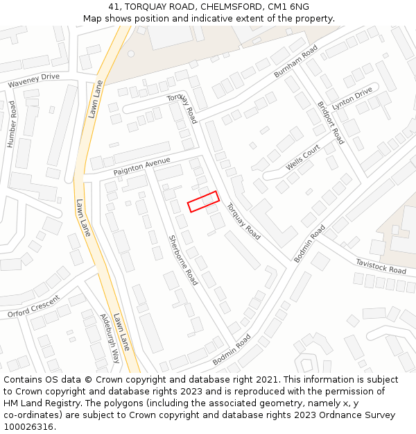41, TORQUAY ROAD, CHELMSFORD, CM1 6NG: Location map and indicative extent of plot