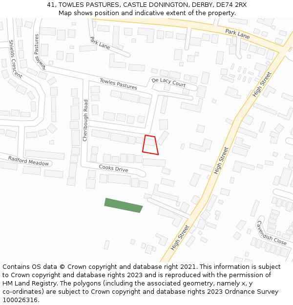41, TOWLES PASTURES, CASTLE DONINGTON, DERBY, DE74 2RX: Location map and indicative extent of plot