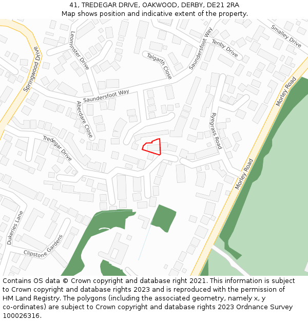 41, TREDEGAR DRIVE, OAKWOOD, DERBY, DE21 2RA: Location map and indicative extent of plot