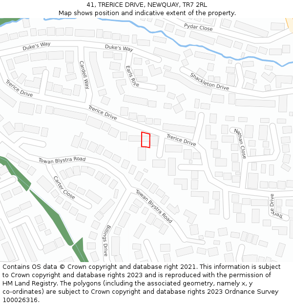 41, TRERICE DRIVE, NEWQUAY, TR7 2RL: Location map and indicative extent of plot