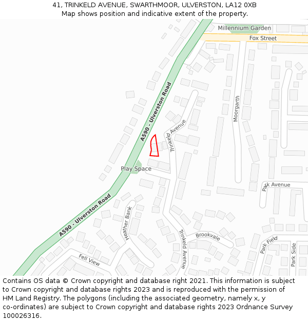 41, TRINKELD AVENUE, SWARTHMOOR, ULVERSTON, LA12 0XB: Location map and indicative extent of plot