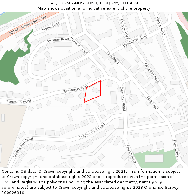 41, TRUMLANDS ROAD, TORQUAY, TQ1 4RN: Location map and indicative extent of plot