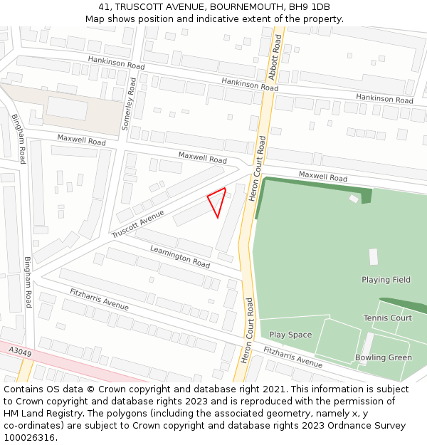 41, TRUSCOTT AVENUE, BOURNEMOUTH, BH9 1DB: Location map and indicative extent of plot