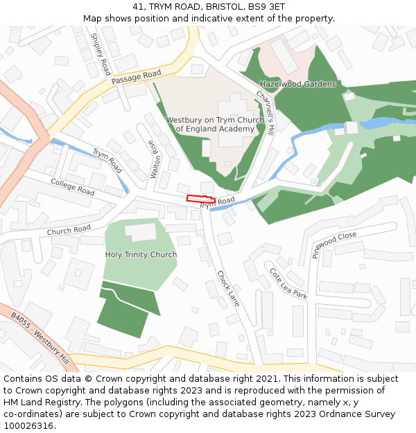 41, TRYM ROAD, BRISTOL, BS9 3ET: Location map and indicative extent of plot