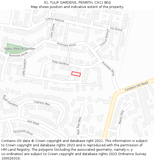 41, TULIP GARDENS, PENRITH, CA11 8EQ: Location map and indicative extent of plot