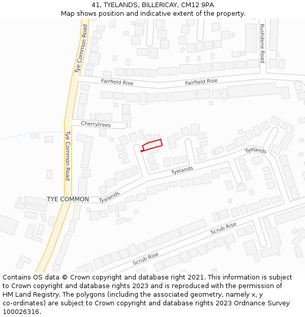 41, TYELANDS, BILLERICAY, CM12 9PA: Location map and indicative extent of plot