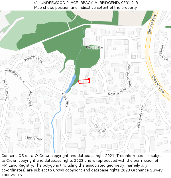 41, UNDERWOOD PLACE, BRACKLA, BRIDGEND, CF31 2LR: Location map and indicative extent of plot