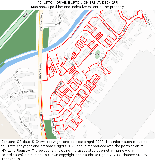 41, UPTON DRIVE, BURTON-ON-TRENT, DE14 2FR: Location map and indicative extent of plot
