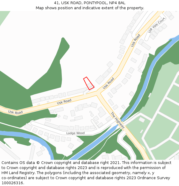 41, USK ROAD, PONTYPOOL, NP4 8AL: Location map and indicative extent of plot