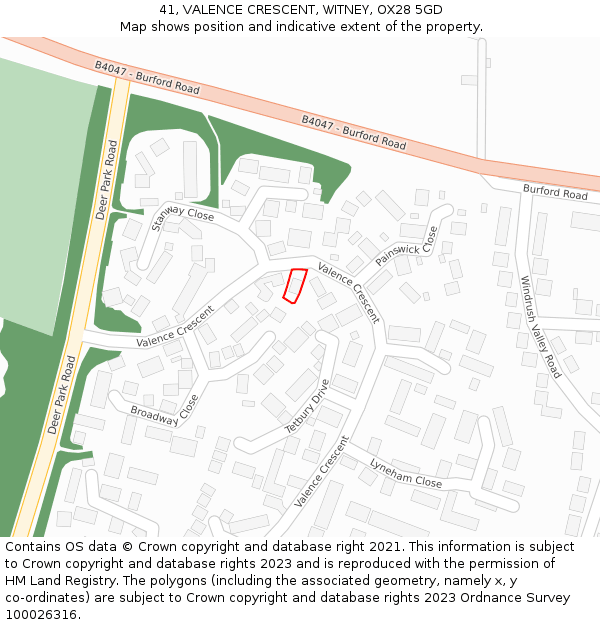 41, VALENCE CRESCENT, WITNEY, OX28 5GD: Location map and indicative extent of plot
