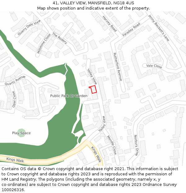 41, VALLEY VIEW, MANSFIELD, NG18 4US: Location map and indicative extent of plot