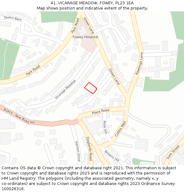41, VICARAGE MEADOW, FOWEY, PL23 1EA: Location map and indicative extent of plot