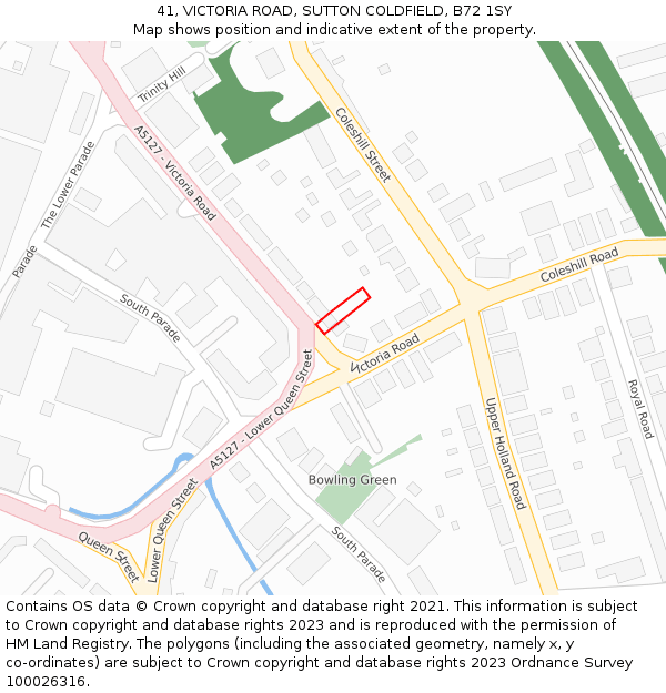 41, VICTORIA ROAD, SUTTON COLDFIELD, B72 1SY: Location map and indicative extent of plot