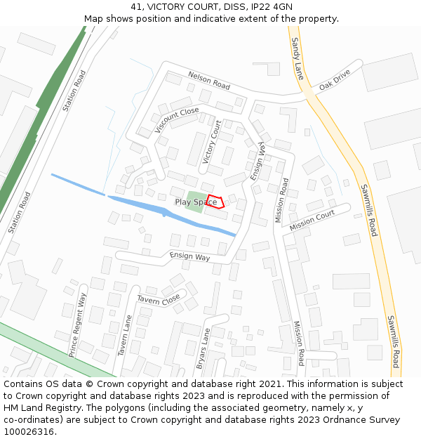 41, VICTORY COURT, DISS, IP22 4GN: Location map and indicative extent of plot