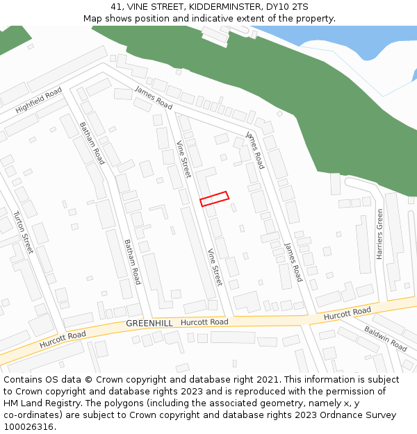 41, VINE STREET, KIDDERMINSTER, DY10 2TS: Location map and indicative extent of plot