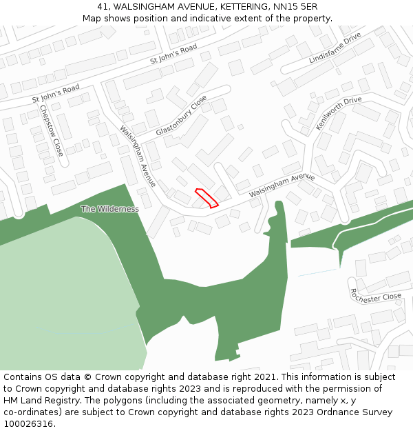 41, WALSINGHAM AVENUE, KETTERING, NN15 5ER: Location map and indicative extent of plot